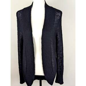 Calvin Klein Black Open Front Cardigan Boucle Knit Cutaway Cocoon Hem Sweater M